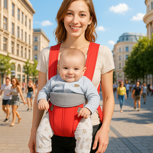Porte bebe EasyCarrier™ rouge bebe maman ville
