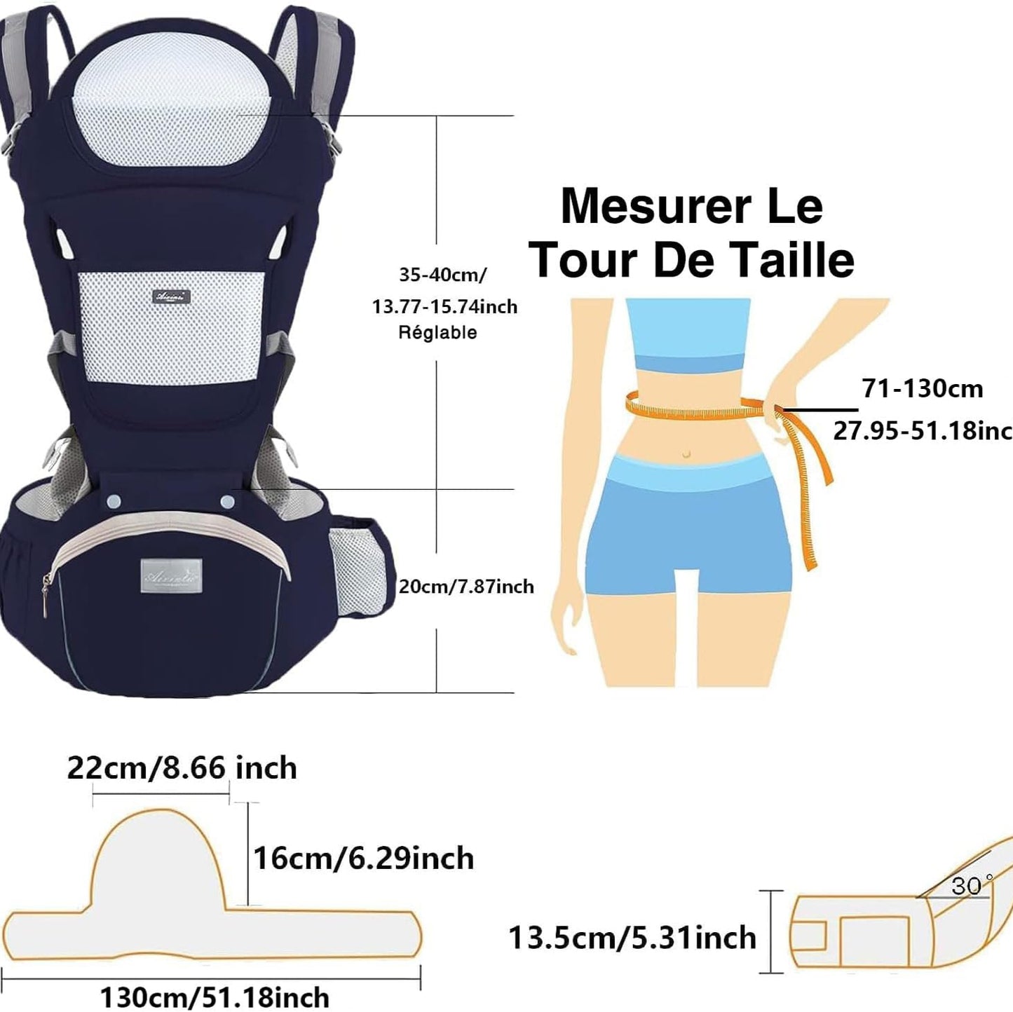 Porte bebe SmartCarrier™ bleu dimension