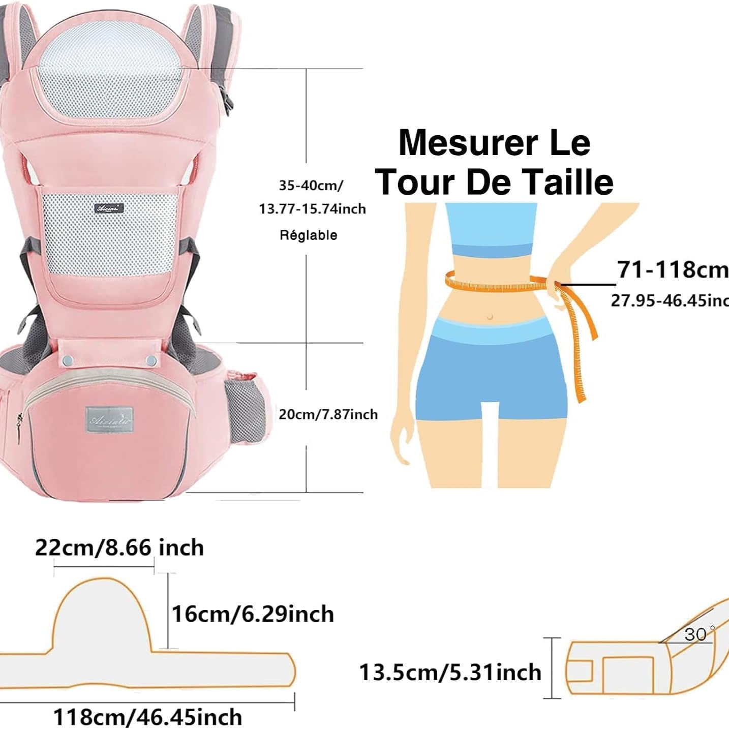Porte bebe SmartCarrier™ rose dimension