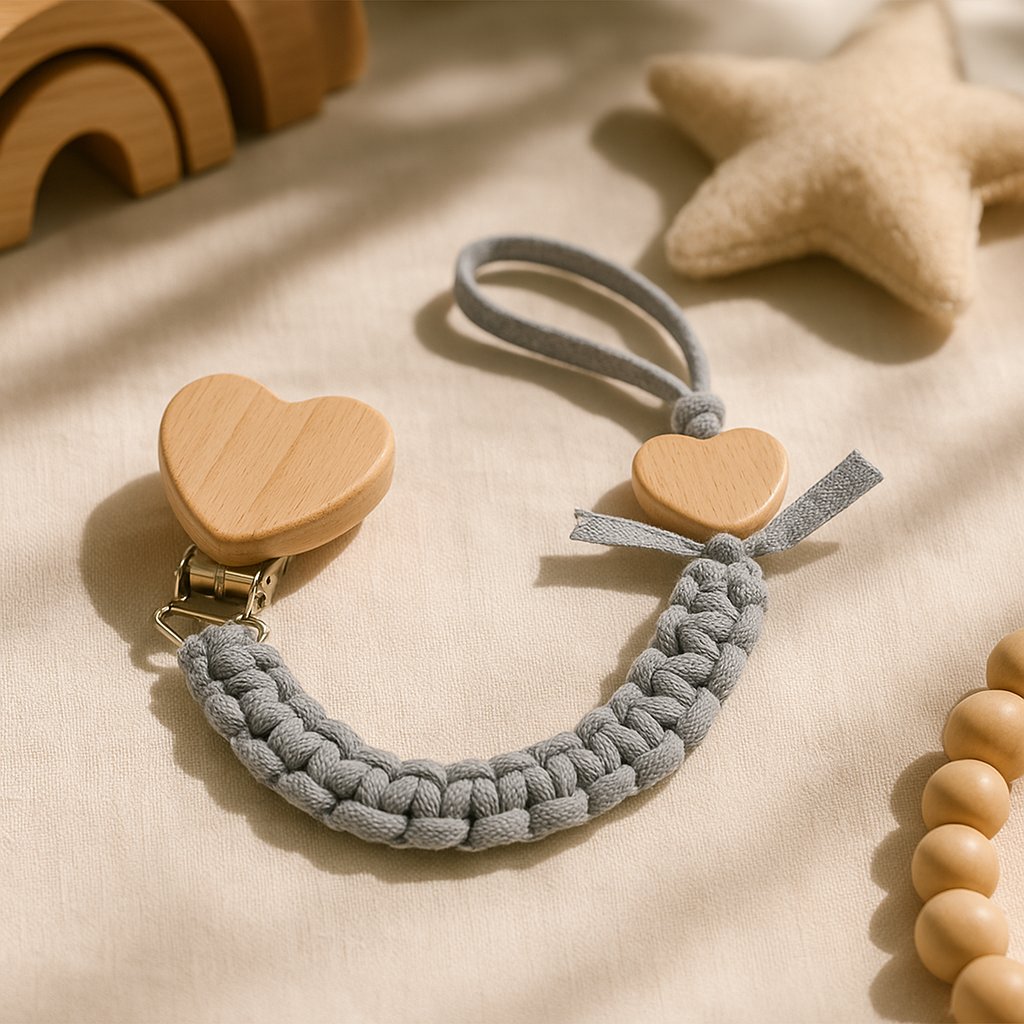 Attache tetine coeur gris