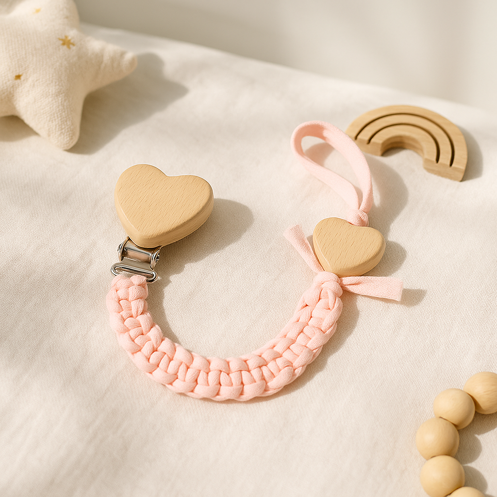 Attache tetine coeur rose