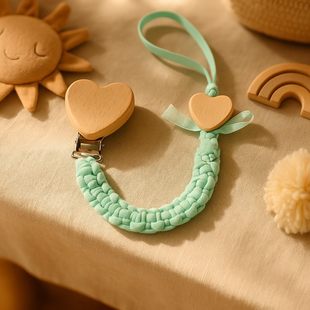 Attache tetine coeur turquoise