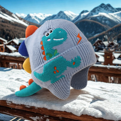 Bonnet bleu clair DouxDyno™ devant des montagnes enneigées.