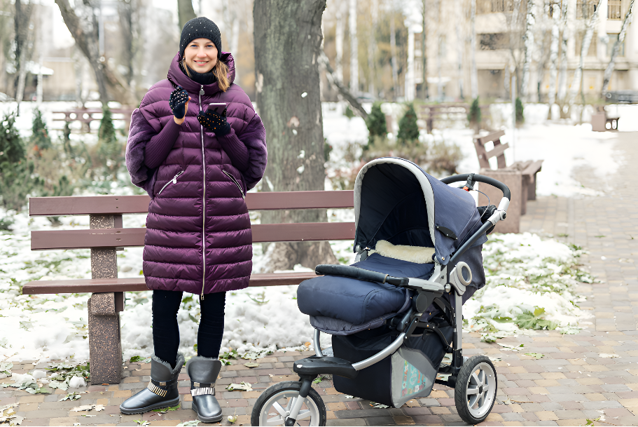Chancelière bébé bleu maman parc banc