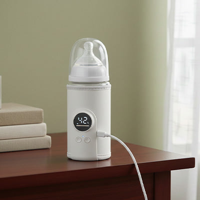 Chauffe-biberon nomade SmartWarm™ blanc sur une table.