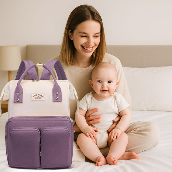 Sac a dos a langer FashionTravel violet bébé maman